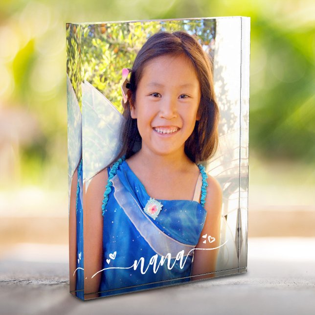 Nana Handwritten Calligraphy Heart Custom Keepsake Photo Block (Creator Uploaded)