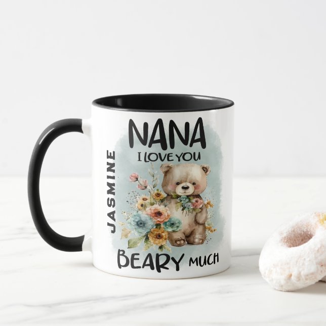 Nana I Love You Beary Much - Personalised Name Mug (With Donut)