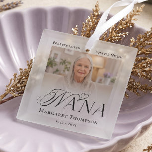Nana In Loving Memory Memorial Photo Keepsake Glass Tree Decoration
