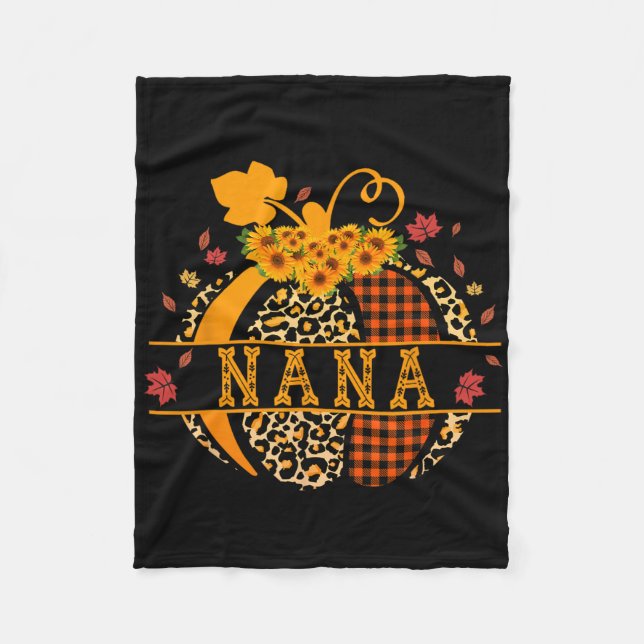 Nana Leopard Print Pumpkin For Grandma Nana Women  Fleece Blanket (Front)