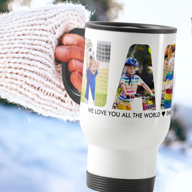 NANA Letter Cutout 4 Photo Collage Grandkids Names Travel Mug (Creator Uploaded)