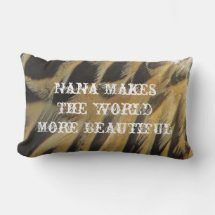 Nana Makes World Beautiful Elegant Brown Feathers Lumbar Cushion