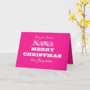 Nana Merry Christmas Personalised Name Cute Pink Card