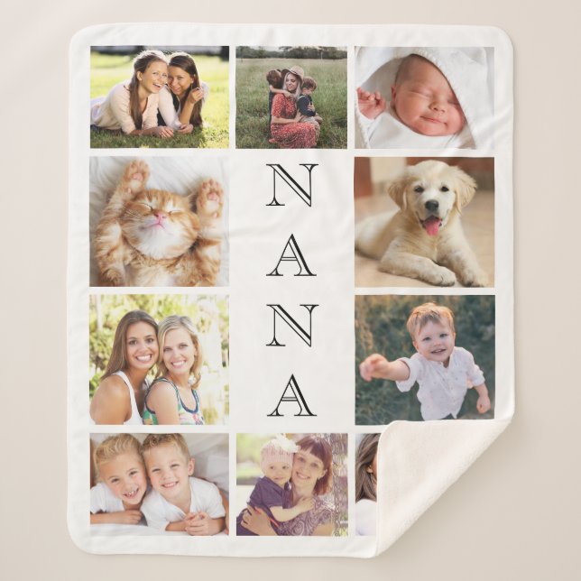 Nana Multi-Photo Collage Personalised Sherpa Blanket (Front)