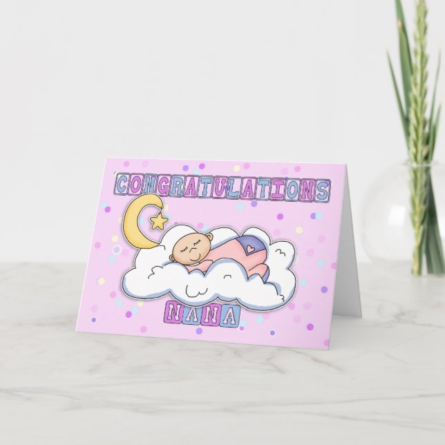 Nana New Baby Girl Congratulations Card (Front)