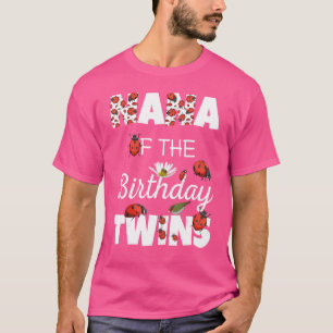 Nana Of Birthday Twins Floral Family Ladybug Birt T-Shirt