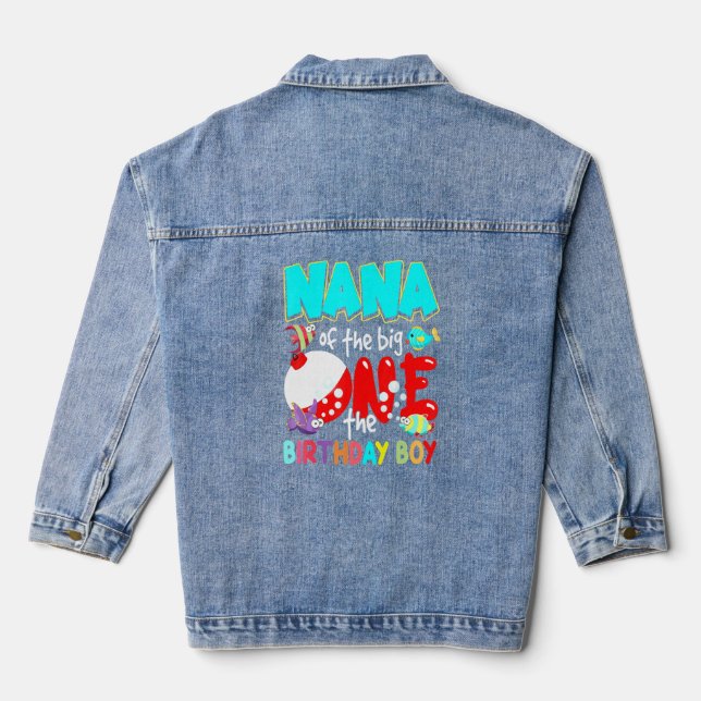 Nana Of The Birthday Boy Birthday Fishing  Denim Jacket (Back)