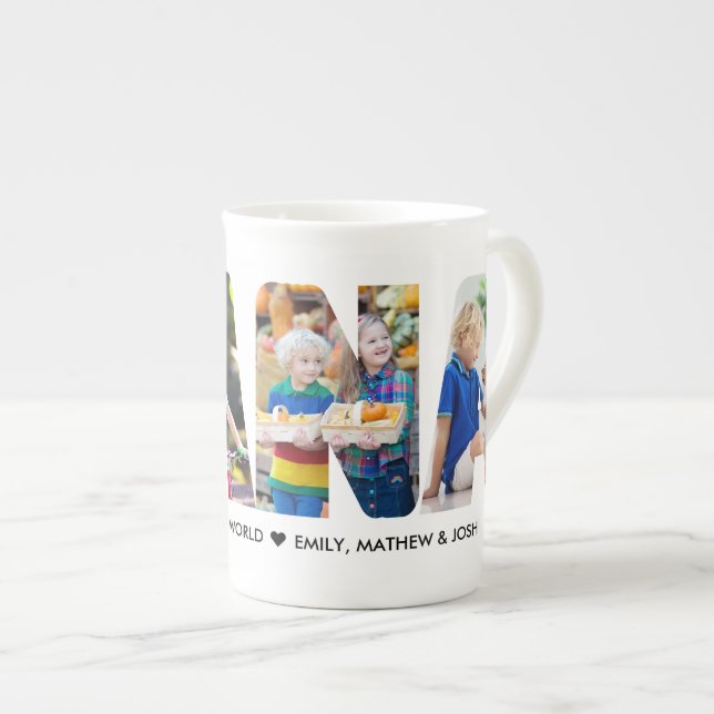 NANA Photo Collage Letter Cutout Personalised Bone China Mug (Front Right)