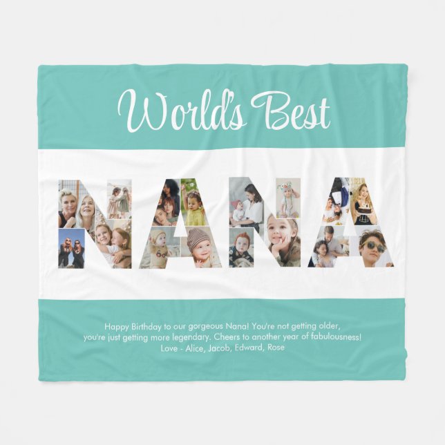 Nana Photo Collage Word Cutout Grandma Birthday Fleece Blanket (Front (Horizontal))