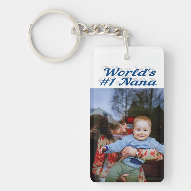 Nana photo sea blue text Mothers Day Key Ring (Front)