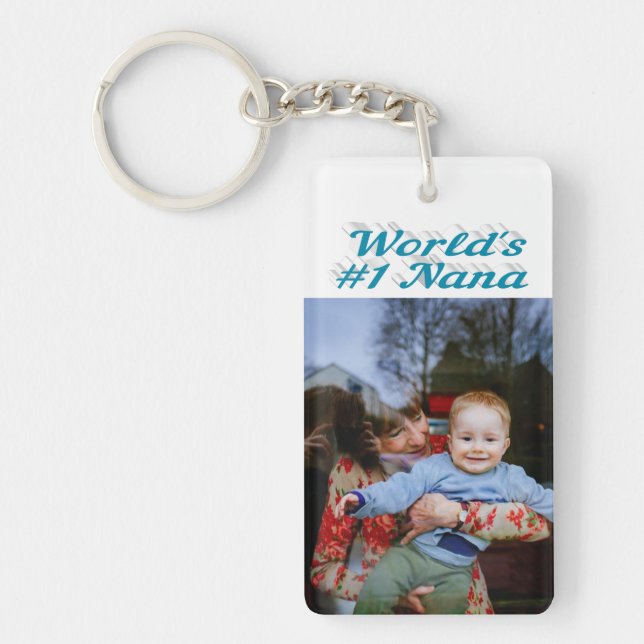 Nana photo sky blue text   key ring (Front)
