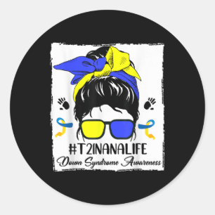 Nana Proud Down Syndrome Awareness Woman Messy Bun Classic Round Sticker