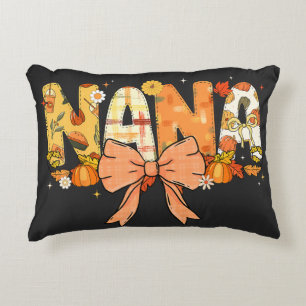 Nana Pumpkin Fall Coquette Bow Thanksgiving Mum Decorative Cushion