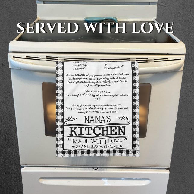 Nana  Recipe Black White Farmhouse Buffalo Plaid Tea Towel (Creator Uploaded)