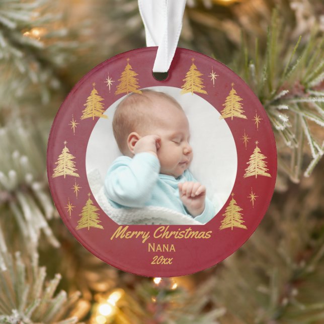 Nana Red and Gold Christmas Trees Photo Ornament (Tree)