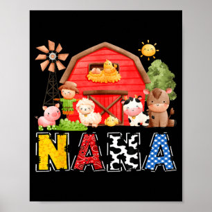 Nana Red Farm Cow Birthday Boy Matching Family Par Poster