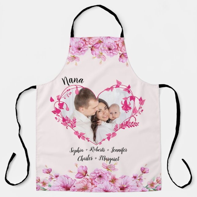 Nana Rose flower heart | Custom Grandkids Photo Apron (Front)