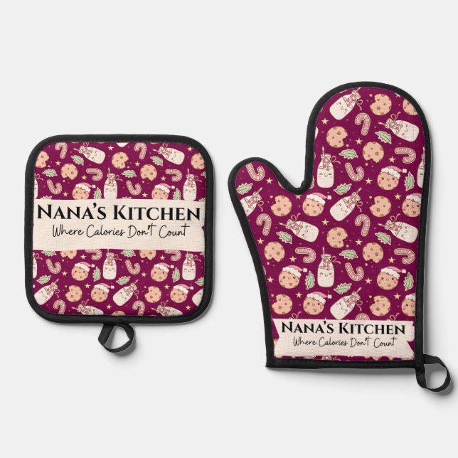 Nana’s Kitchen , Funny Grandmother  Oven Mitt & Pot Holder Set (Front)