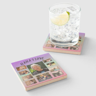 Nana’s Love Full Family Collage Gradient Design Stone Coaster
