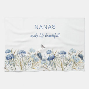 Nana’s Mother’s Day Dusty Blue Wildflowers Tea Towel