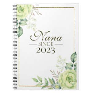 Nana Since Personalised Year Floral Handwritten Notebook