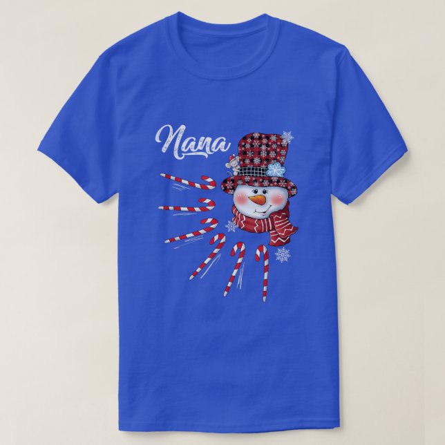 Nana Snowman Candy Cane Christmas Red Plaid Hat 90 T-Shirt (Design Front)