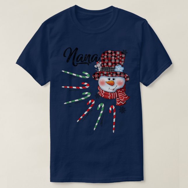 Nana Snowman Candy Cane Red Plaid HatChristmas Gif T-Shirt (Design Front)