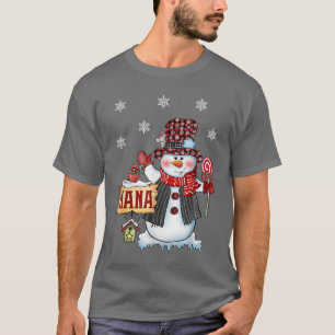 Nana Snowman Christmas Candy Cane Red Plaid Santa T-Shirt