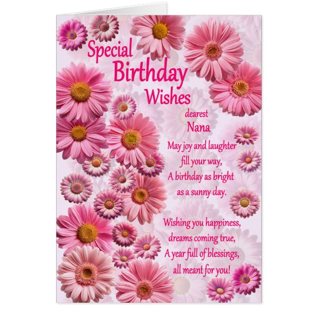 Nana Special Birthday Wishes Pink Daisies (Front)