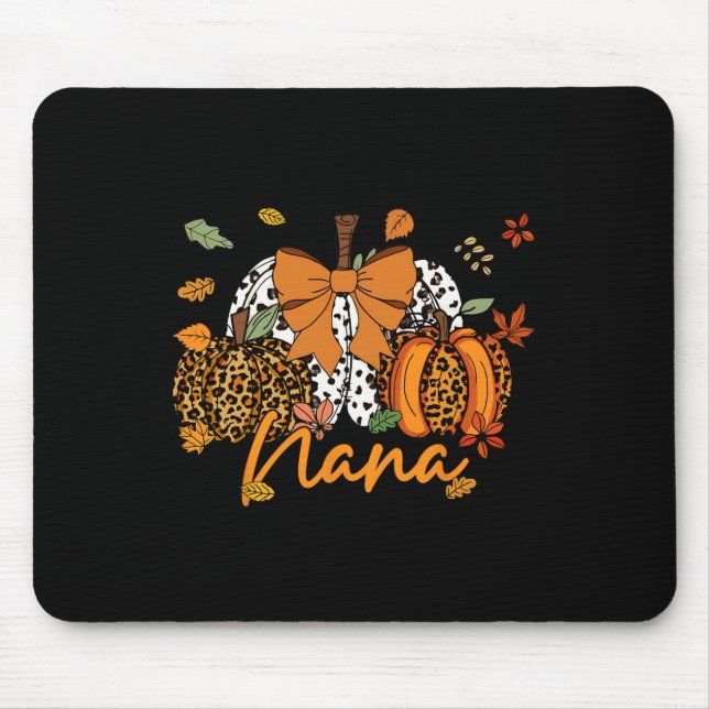 Nana Thanksgiving Leopard Pumpkin Coquette Bow Mum Mouse Mat (Front)