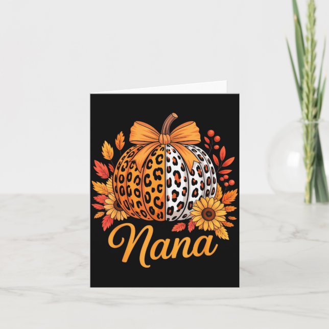 Nana Thanksgiving Leopard Pumpkin Sunflower Coquet Card (Front)