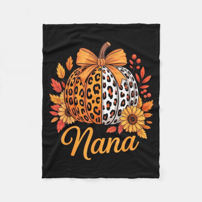 Nana Thanksgiving Leopard Pumpkin Sunflower Coquet Fleece Blanket (Front)