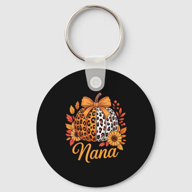 Nana Thanksgiving Leopard Pumpkin Sunflower Coquet Key Ring (Front)