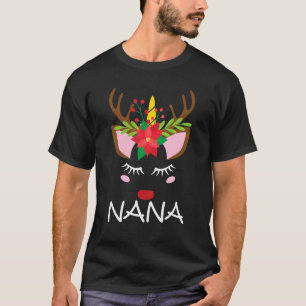 Nana Unicorn Face Reindeer Flower Christmas Famil T-Shirt