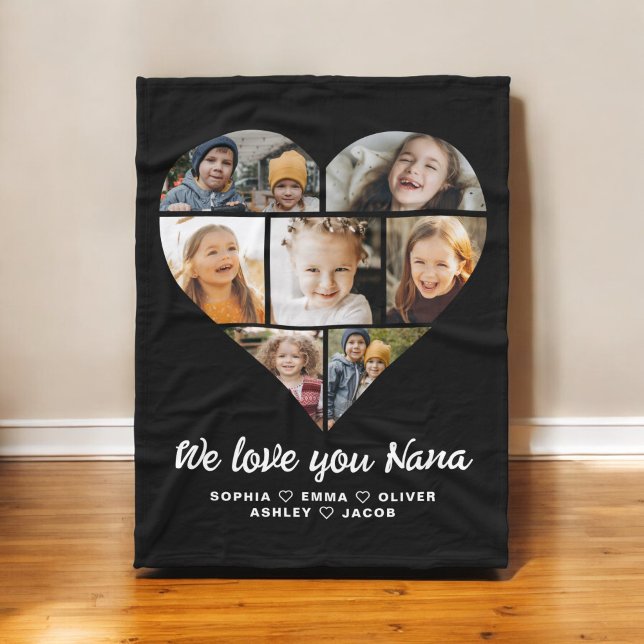 Nana We Love you Heart Modern Photo Collage Fleece Blanket (Creator Uploaded)