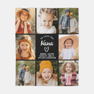 Nana We Love you Hearts Modern Photo Collage Fleece Blanket