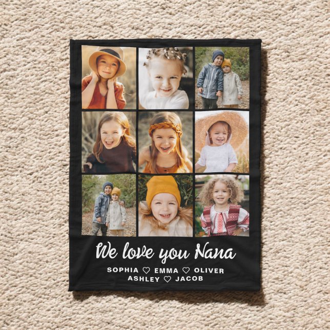 Nana We Love you Hearts Modern Photo Collage Fleece Blanket (Creator Uploaded)