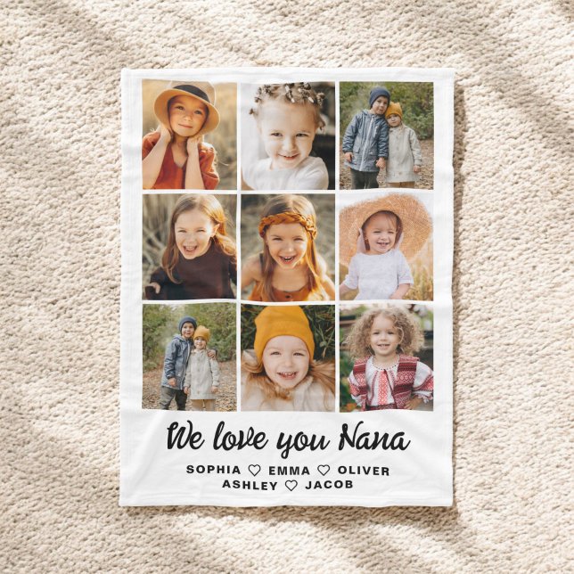 Nana We Love you Hearts Modern Photo Collage Fleece Blanket (Creator Uploaded)
