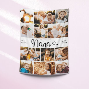Nana We Love you Hearts Modern Photo Collage Fleece Blanket