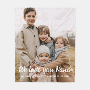 Nana We Love you Hearts Modern Single Photo Fleece Blanket
