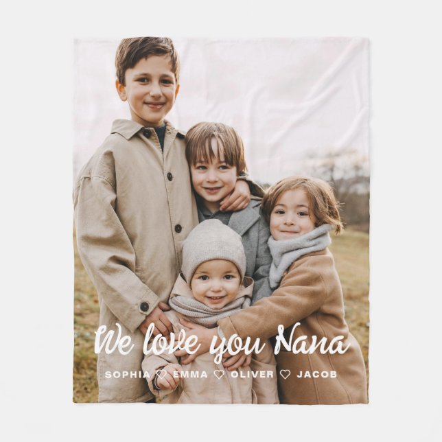 Nana We Love you Hearts Modern Single Photo Fleece Blanket (Front)