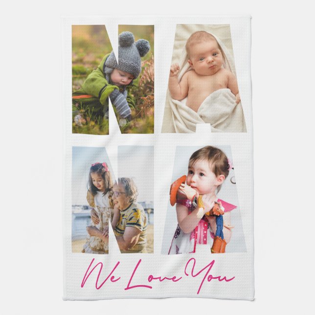 Nana We Love You Photo Collage Keepsake   Tea Towel (Vertical)