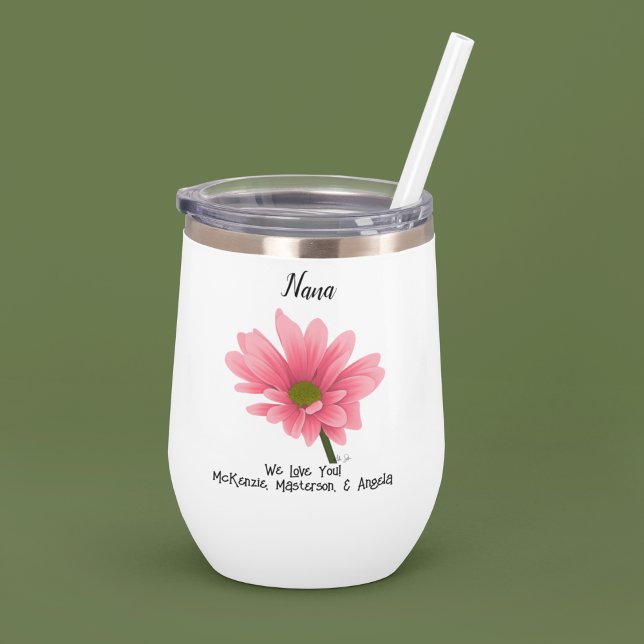 Nana We Love You Pink Flower Water Bottle (Creator Uploaded)