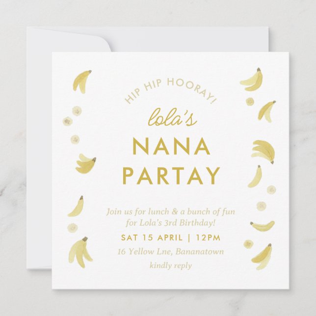 Nana Yellow Gingham Banana Party Birthday Invitation (Front)
