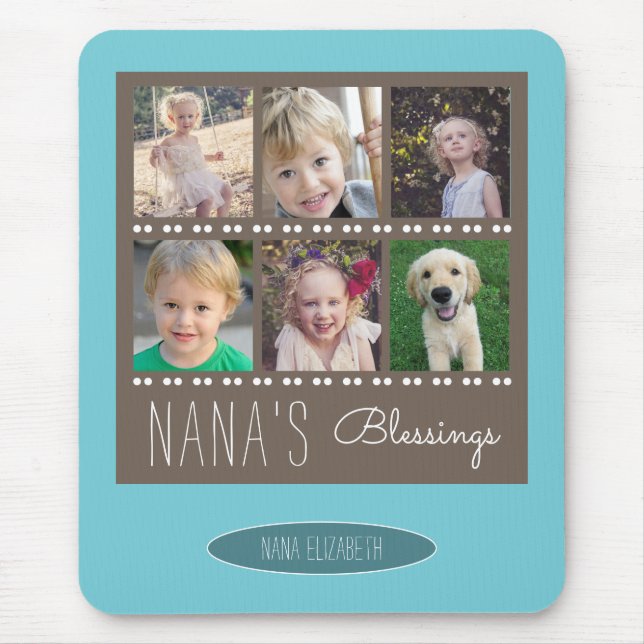 Nana's Blessings Photo Collage | Brown and Teal Mouse Mat (Front)
