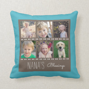 Nana's Blessings Photo Collage Teal and Brown Cushion