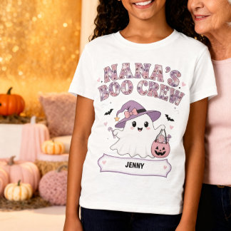 Nana's Boo Crew Grandchild Name Ghost Halloween T-Shirt