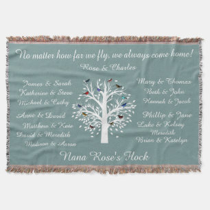 Nana's Flock, keepsake family tree, Personalised Throw Blanket