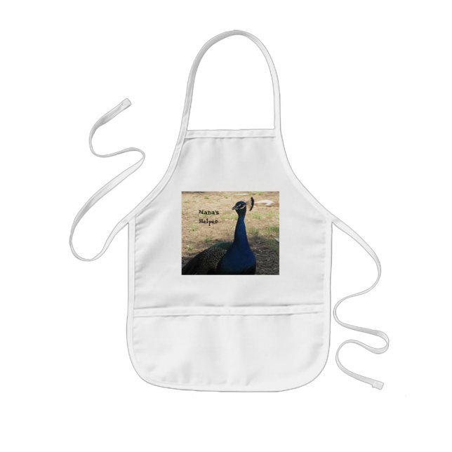 Nana's Helper Beautiful Bright Blue Peacock Photo Kids Apron (Front)