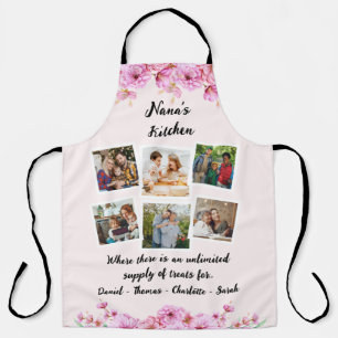 Nana's Kitchen Flower With Custom 6 Photos & Names Apron